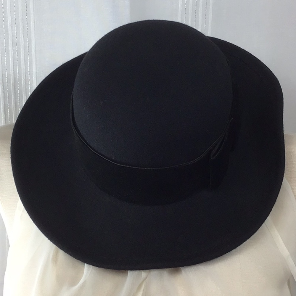 Betmar Black Wool with Black Velvet Ribbon Trim Hat - Picture 5 of 7